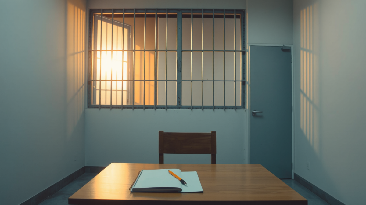 NASpI e lavoro penitenziario stanza luminosa con scrivania e finestra con inferriata in un istituto