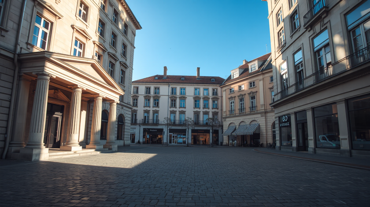 Unicredit-Commerzbank: Merz frena, ma chiede tutele su credito e lavoro Palazzi bancari europei di diverso stile architettonico in una piazza soleggiata con botteghe, fusione tra istituti di credito