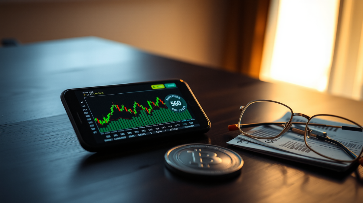 Fine dei VASP: dal 1° luglio solo exchange autorizzati. Cosa cambia per i tuoi risparmi in crypto Smartphone con app di trading crypto e grafici verdi su scrivania in legno, exchange criptovalute regolamentato MiCAR